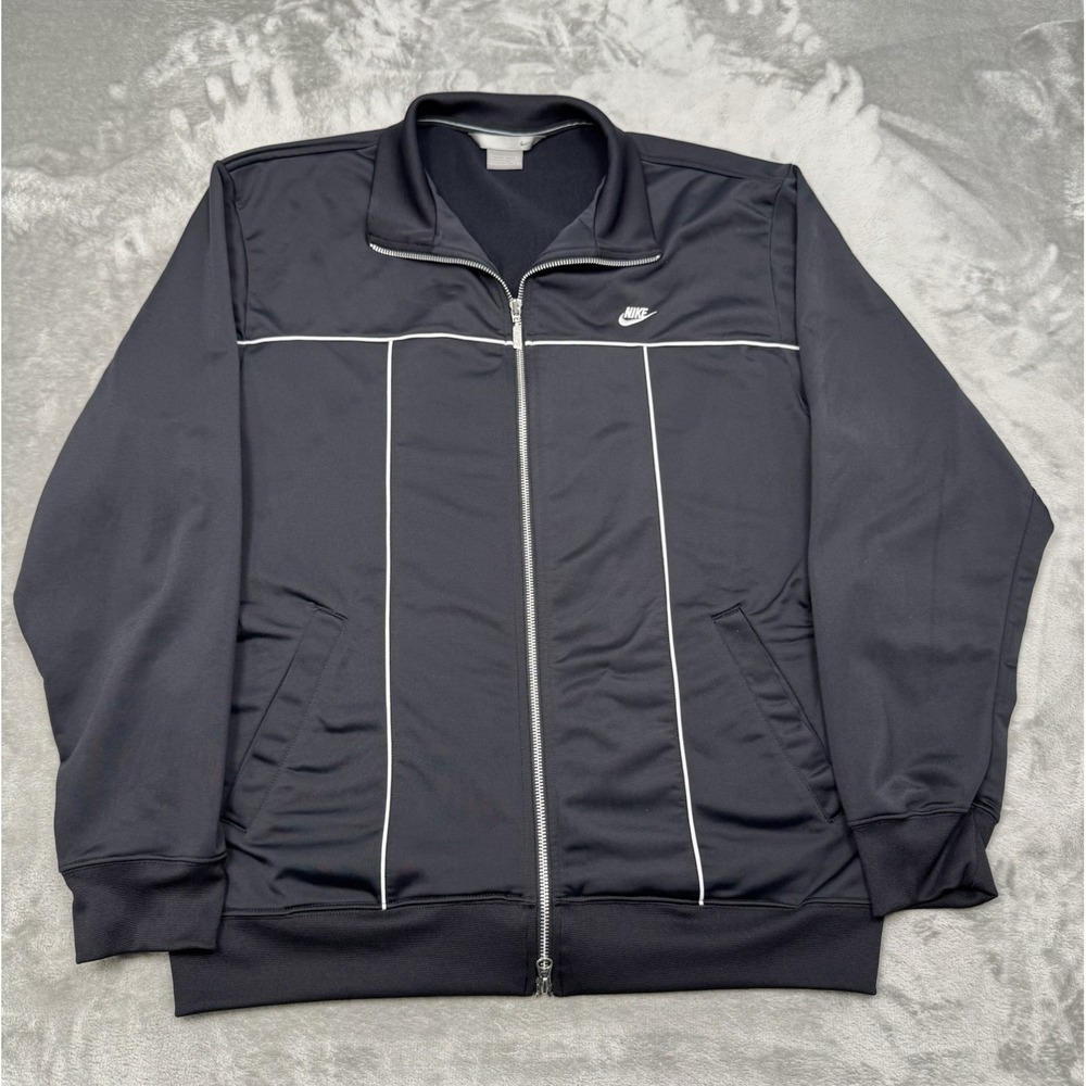Vintage Nike Track Jacket Mens Large Black Full Zip Striped Embroidered 90s Y2K